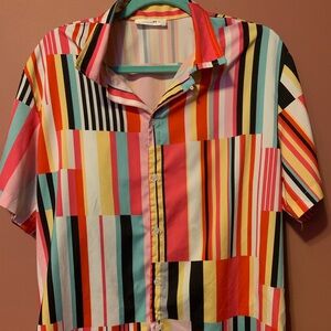 Vintage Charmkpr Shirt Medium Multicolor Retro Button Down Short Sleeve stripes